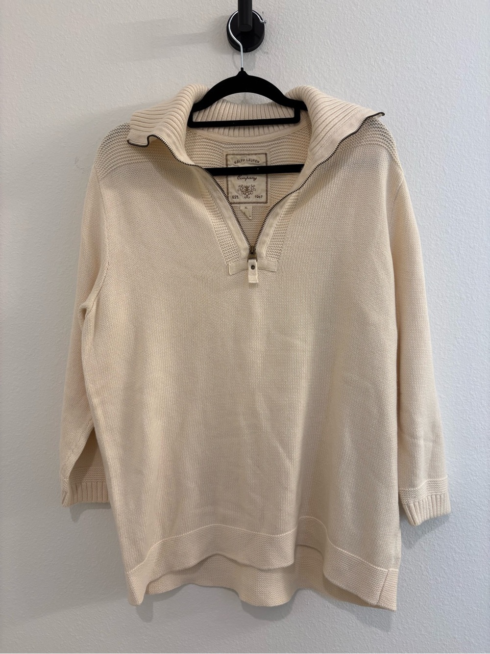 Vintage Ralph Lauren 100% Cotton Cream Half-Zip Collared Sweater